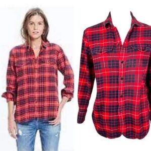 Madewell Red and Black Casual Button Down Shirt